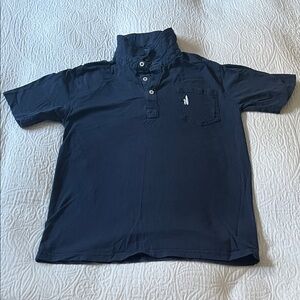 Johnnie-O Navy Blue Cotton Polo Shirt with White Surfer Logo on Pocket, Size 12